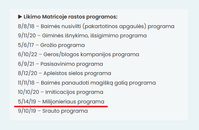 milijonieriaus programa kodas